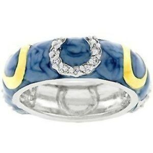 Silver Gold Blue Enamel Ring Band Size 9 Eternity Rhodium Plated Cubic Zirconia